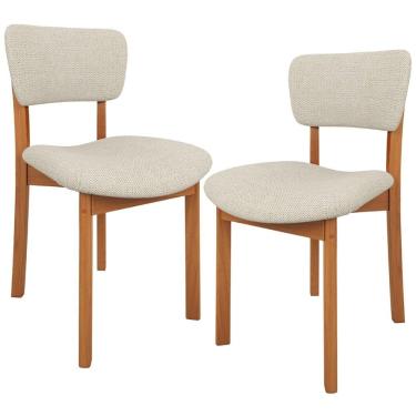 Imagem de Kit 2 Cadeiras Para Sala de Jantar Cozinha Living Estofada Dara L02 Linho Champagne - Lyam Decor