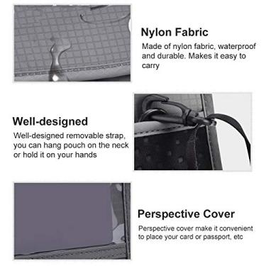 Imagem de Capa de Passaporte de Viagem Multifuncional Cinza Pescoço Bolsa Protetor de Carteira ID Nylon Bolsa de Suporte para Viajantes Em Trânsito