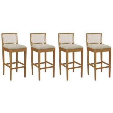 Imagem de Banqueta Sala De Jantar Sara 1bmm005ca Premium Madeira Maciça Kit 4 Un Carvalho-boucle Bege-tela Bege - Kappesberg