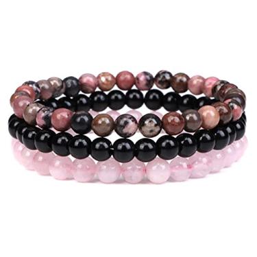 Imagem de 2 peças Pulseira elástica com contas de pedra vulcânica de lava fosca, empilhamento, pedra preciosa, turquesa, semente, para homens, mulheres, menina, casal, alívio de estresse, cura para aromaterapia presente, Pedra Metal, Pedra