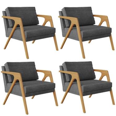 Imagem de Kit 04 Poltrona Pietra L02 Linho Cinza Escuro