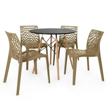 Imagem de Conjunto Mesa De Jantar Redonda Eiffel Preta 80cm Com 4 Cadeiras Gruvyer - Nude