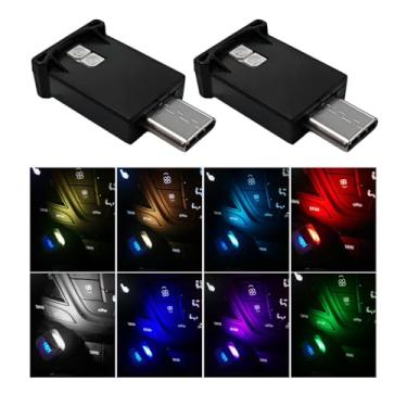 Imagem de MUQIDA 2 peças de luz ambiente de LED USB tipo C, lâmpada LED RGB de 8 cores com brilho ajustável, luzes noturnas USB plug-in de 5 V, decoração de interiores para veículos, casa, escritório