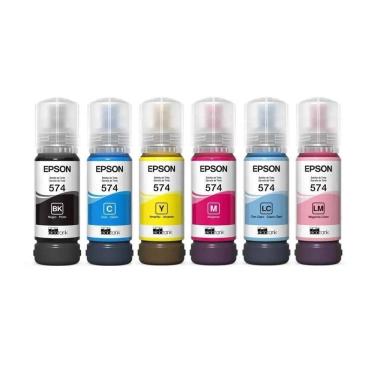 Imagem de Kit 6 Cores Tinta Epson 574 T574 autêntico Para L8050 L18050