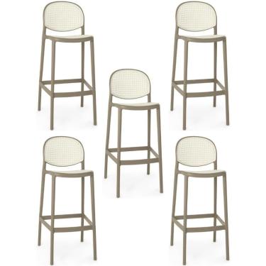 Imagem de Kit 5 Banqueta Alta Com Encosto Roma Em Polipropileno Cozinha/bancada - Branco/cinza Escuro