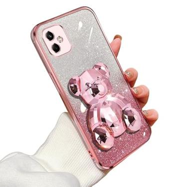 Imagem de Capa de telefone para Samsung Galaxy A05 capa de silicone macio gradiente galvanizado com glitter para Samsung A05 com urso fofo oculto à prova de choque suporte para mulheres meninas capa para Galaxy
