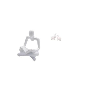 Imagem de Fenteer Estátua Criativa Abstrata de Elefante Pensador, Escultura Artesanal, Decoração de Mesa para Sala de Estar, Entrada, Escritório, Quarto