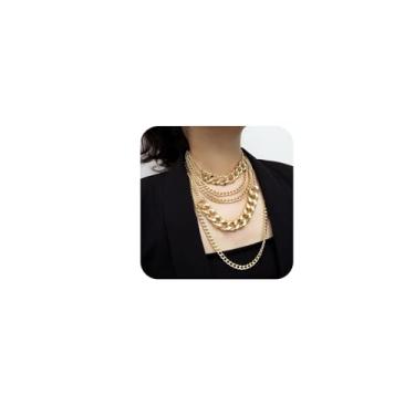 Imagem de BOOZIQ Colares dourados grossos para mulheres, várias camadas, punk, ouro, declaração, colar hip hop, retrato cubano, corrente de elos dos anos 90, acessórios de roupa, Large, Metal, Sem Pedra