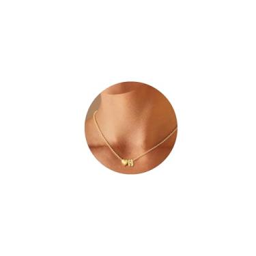 Imagem de QILMILY Colares femininos com inicial bolha - Colar de coração banhado a ouro 14K com letra de coração para mulheres, joias de ouro, presentes personalizados, Latão, Sem Pedra Preciosa
