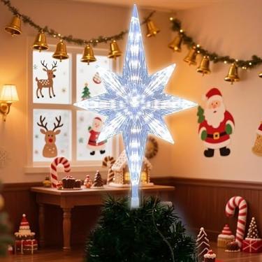 Imagem de Topo de árvore de Natal, decoração de estrela com luzes de LED brancas para casa, adequado para árvore de Natal de tamanho geral, 30 cm