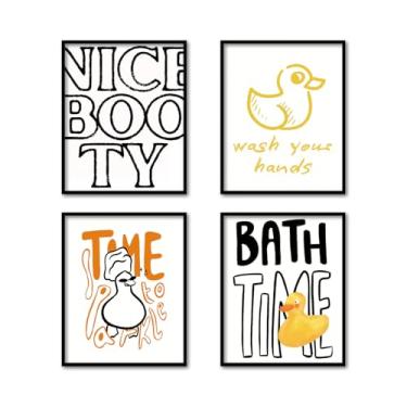 Imagem de TFKFJLF Pôster de decoração de parede de pato de borracha engraçado para crianças, pôster de decoração de parede de banheiro infantil, impressões engraçadas na hora do banho de pato, arte de lavar