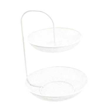 Imagem de YWJLQH Cesta de frutas e legumes em arame metálico antiderrapante com 2 camadas para, ideal para pães, vegetais e lanches na cozinha, Branco