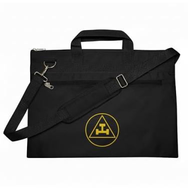 Imagem de Sacola Masonic Royal Arch preta estampada a ouro, leve e resistente à água com mão e ombro | Bolsas maçônicas, Preto, Small