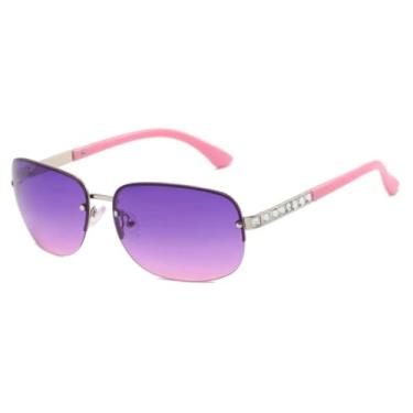 Imagem de JRLLFD Óculos de sol sem aro femininos, luxuosos, armação grande, masculino, para áreas externas, UV400 (rosa, roxo)