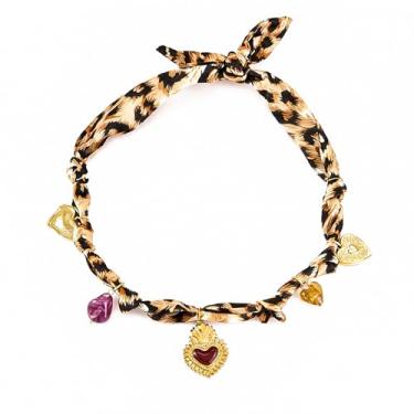 Imagem de Harlermoon Colar de cachecol com coração, flor, branco, rosa, azul, bandana ajustável, gargantilha de seda ocidental para mulheres, boho, praia, joias de cerâmica, Medium, Aço inoxidável, Sem Pedra