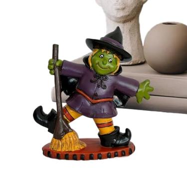 Imagem de Estátua de bruxa - Decoração de estatueta de bruxa com vassoura - Estátua colecionável de resina para decoração de casa para armário lareira festas de férias reuniões de família janela de loja entrada
