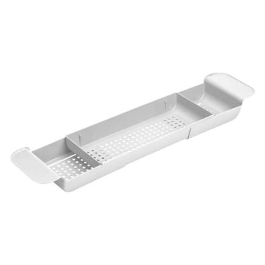 Imagem de Bandeja de banho - bandeja extensível para mesa de banheira | Rack de armazenamento de xampu de , organizador de drenagem rápida para apartamento, albergue, hotel, banheiro, banho, relaxamento