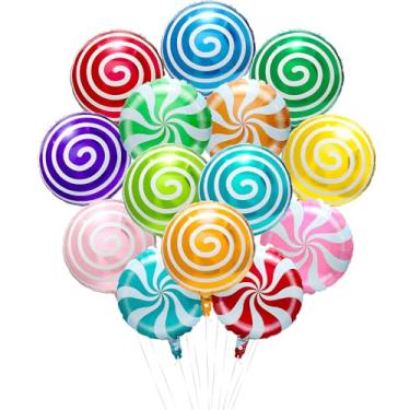 Imagem de Round Lollipop Balloon Sweet Candies Lollipop Party Decorations For Birthday Thanksgiving Baby Shower Wedding, 14 Pack Colorful Windmill Lollipop Balloons Dessert Food Swirl Candyland Party Supplies