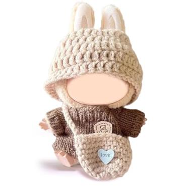 Imagem de 17cm Doll Clothes(No Doll),Crochet 3-Piece Set Hat Clothes Backpack,Stylish Dolls Clothes Accessories,Cute Doll Clothes Suit (Brown)
