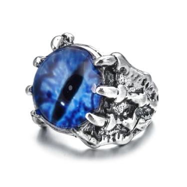 Imagem de Naturepernulo Anel gótico de olho de dragão masculino punk globo ocular do inferno demônio motociclista anel Halloween diabo olho turco dragão águia garra anéis, Metal, Sem pedra preciosa