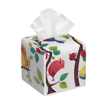 Imagem de Capa quadrada de couro para caixa de lenços à prova d'água primavera animal colorido bonito organizador de papel facial com cinto inferior cubo estojo de lenços para mesa, banheiro, escritório, mesa