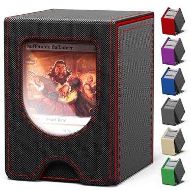 Imagem de banloga Caixa de baralho para MTG Commander, caixa de cartão comporta mais de 100 cartas de manga dupla, caixa mágica para cartões TCG/PTCG/CCG com 2 divisórias (preto e vermelho)