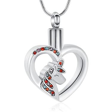 Imagem de mingkejw Colar de urna de coração de unicórnio para cinzas, joias de cremação para mulheres e homens, colares de memorial de aço inoxidável, suporte de cinzas para animais de estimação humanos, joias