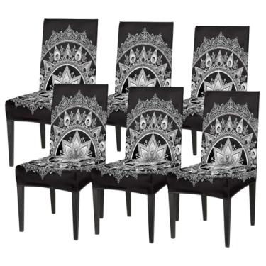 Imagem de hongjinglin Conjunto de 6 capas elásticas para cadeira de sala de jantar, capa protetora de assento de cadeira, mandala étnica, removível, lavável, para cozinha, casa, hotel, banquete, festa de