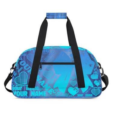 Imagem de Bolsa esportiva personalizada com laço azul para nome com nome, bolsa de dormir personalizada, bolsa de fim de semana, bolsa de treino para dança, balé, academia, ginástica, mala, viagem, presente