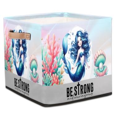 Imagem de hongjinglin Cestos dobráveis de armazenamento de cubos, bonitos, de sereia, caixas dobráveis para crianças, brinquedo com alças, organizador de tecido, cesto organizador para berçário, sala de estar