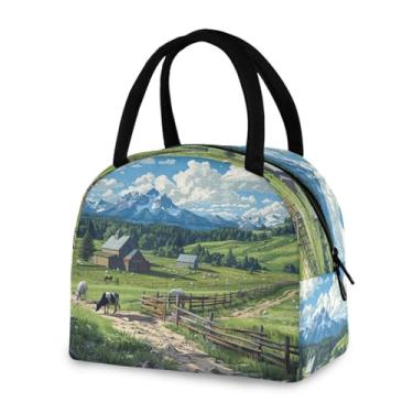 Imagem de Blueangle Lancheira isolada à prova de vazamento – Bolsa de almoço reutilizável com design de cena de fazenda com vacas, recipiente compacto para alimentos para escritório, viagens e atividades ao ar