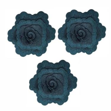 Imagem de Apliques bordados, 3 peças, decoração de vestuário, vestido de noite, faça você mesmo, artesanato, roupas, apliques de vestido de casamento (azul)
