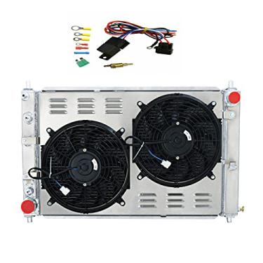 Imagem de HKAUTOPART Radiador para Ford Mustang GT/SVT 4.6L V8 1997-2004, radiador de alumínio completo de 3 fileiras + 2 ventiladores de 12 polegadas + cobertura + kit de relé de termostato