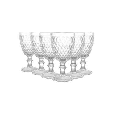 Imagem de Conjunto de 6 Taças de Vidro Bico de Abacaxi, 325ml, Transparente, Alto-Relevo, Estilo Retrô, 16,5cm Altura