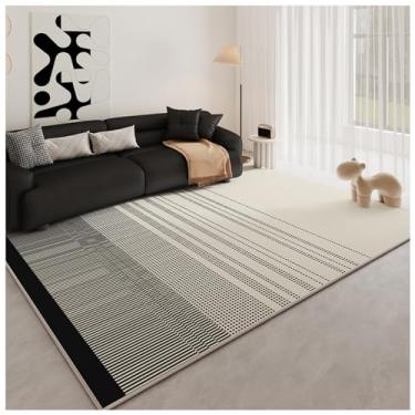 Imagem de SPXMQSS Tapetes grandes para sala de estar, tapete de pelo curto para quarto, antiderrapante, resistente à sujeira e fácil de cuidar, tapete lavável para quarto, sala de jantar, escritório, preto/bege