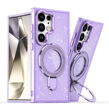 Imagem de Capa transparente de luxo com suporte magnético e glitter metálico para Samsung Galaxy S25 S24 S23 Ultra S24fe S23fe A56 A36 A26 A16 (Para Galaxy S24+/Roxo)