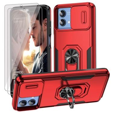 Imagem de YmhxcY Capa para Moto G Stylus 5G 2023 com 2 protetores de tela à prova de explosão, capa de câmera deslizante e suporte, [grau militar] capa de celular para Motorola Moto G Stylus 5G 2023-vermelha