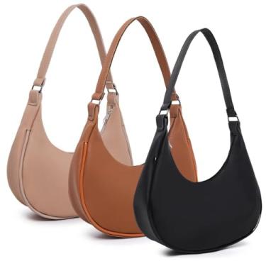 Imagem de 3 Bolsas MEIA LUA Bolsa Feminina Pequena, Macia e Leve, 20 x 24 x 4 cm, Ideal para Festas, Balada e Dia a Dia, Versátil e Elegante (Nude, Marrom e Preto)