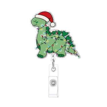 Imagem de Carretel de crachá de Natal engraçado porta-crachá de feriado clipe retrátil fofo verde carretel de crachá de enfermeira chapéu de Natal porta-crachá retrátil com clipe jacaré para enfermeiras