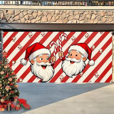 Imagem de ANNA QUEEN Faixa de porta de garagem de Natal e feliz ano novo 1,8 x 30 m, grande decoração de garagem ao ar livre para festas decoração de casa (Papai Noel - cana de açúcar)