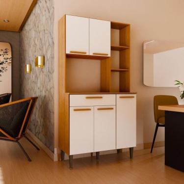 Imagem de Armário De Cozinha 5 Portas 1 Gaveta Carol Freijó/off White Freijo Com Off White