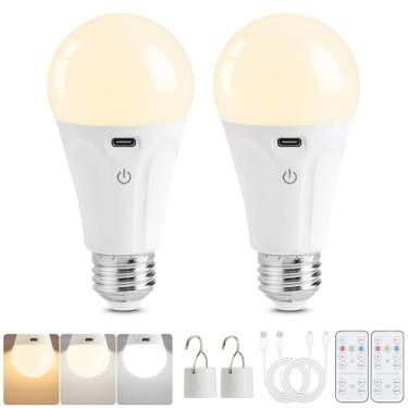Imagem de Lâmpadas recarregáveis E26 com controle remoto, lâmpada A19 operada por bateria para lâmpadas, regulável, 3 temperaturas de cor, temporizador, lâmpadas sem fio, tamanho pequeno para arandelas, pacote