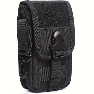 Imagem de Bolsa tática para celular Molle, coldre para smartphone, bolsa utilitária portátil EDC, porta-cartões, organizador, pacote de segurança resistente, adequado para cinto de cintura, preto, 10 x 16,7 cm