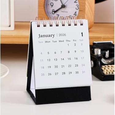 Imagem de Mini calendário de mesa – agenda mensal e semanal, encadernação de fio duplo, para organização de escritório em casa (preto)
