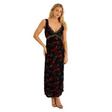 Imagem de Nasty Gal Vestido maxi de veludo floral com botões e recorte nas costas, Preto, 44