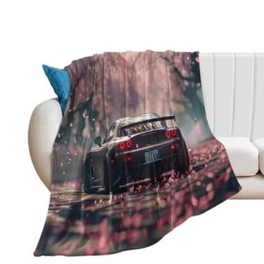 Imagem de HouLaiZhe Cobertor super macio de flanela estática JDM carro Rx7 flor de cerejeira cobertores refrescantes leves para sofá-cama cadeira sofá carro viagem ao ar livre leve quente 101,6 cm x 127 cm