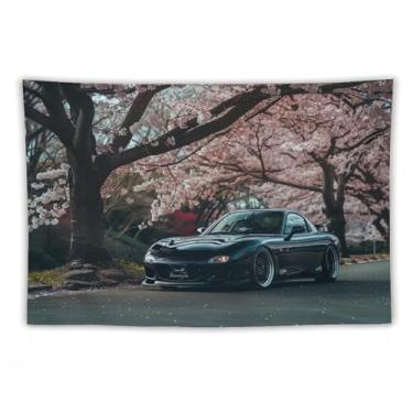 Imagem de HouLaiZhe Tapeçaria de carro Rx7 Jdm Flores de cerejeira para pendurar na parede quarto decoração de casa tapeçarias estética piquenique decoração de parede arte de parede para dormitório sala de