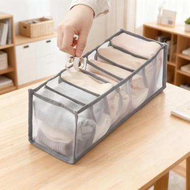 Imagem de 1 bolsa de armazenamento cinza com divisória de gaveta de 7 grades – organizador de poliéster transparente, ideal para organização de lingerie, meias e gravatas
