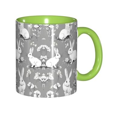 Imagem de Zeraoke Canecas de café criativas com estampa floral de coelho, personalizadas, presente para a família, tamanho de 325 ml, unissex