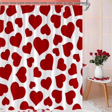Imagem de CWHCWA Cortina de chuveiro coração vermelho amor romântico amor doce casal fofo remoção de ervas daninhas moderna decoração de banho única cortina com ganchos, 187 x 178 cm